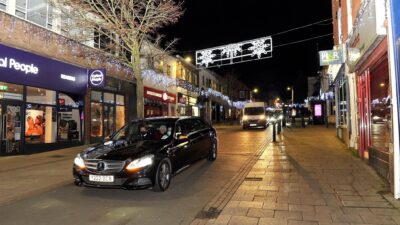 Limo take knitting group on lights tour of the town banner background photograph